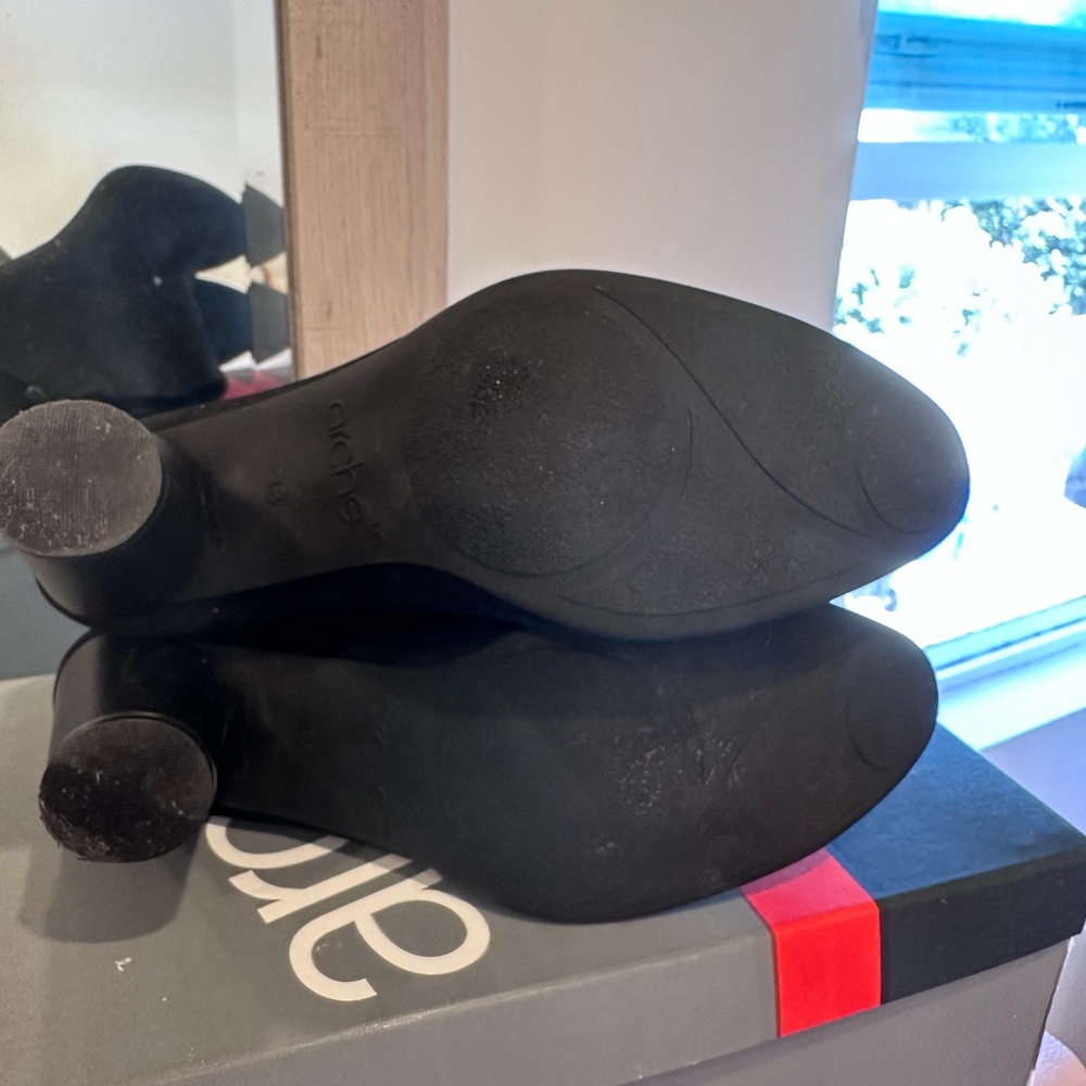Arche Black Suede Ankle Booties with Block Heel - Picture 6 of 7